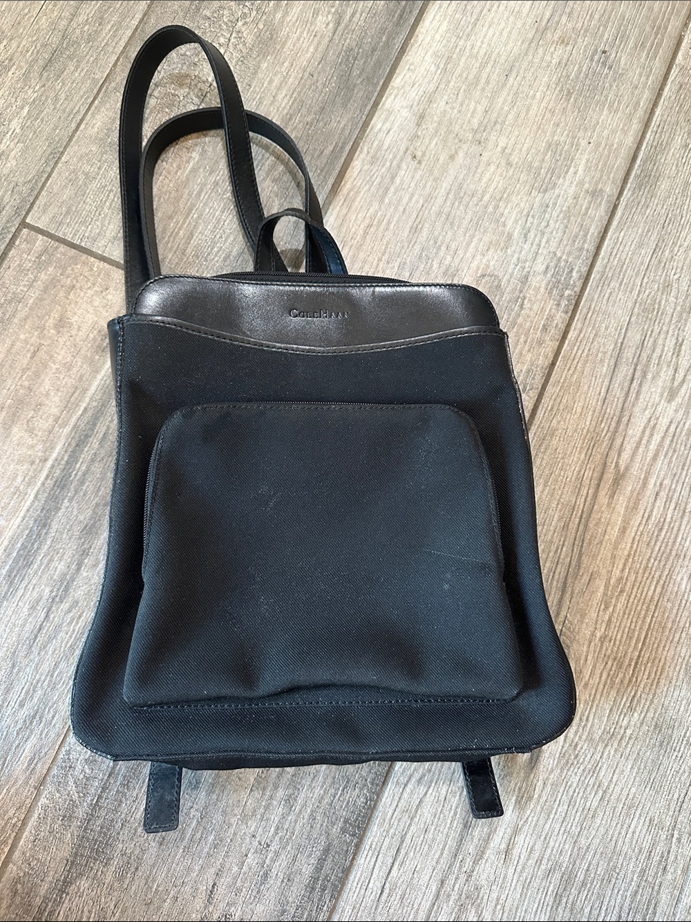 Cole Haan Black Canvas & Leather Trim Sling Backpack